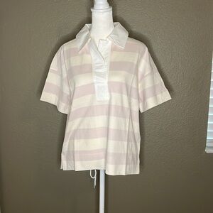 Everlane The Retro Jersey Polo Purple/White Stripe Size Small - NWT